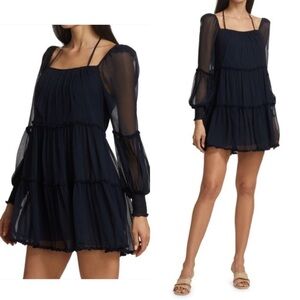 Cinq à Sept Zinia Tiered Halterneck Mini Dress‎ | Size 8 | Midnight Navy